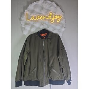 Bomber Jacket Plus 16 XL Olive Green / Orange Lining / Bullet Pockets 90s Winter